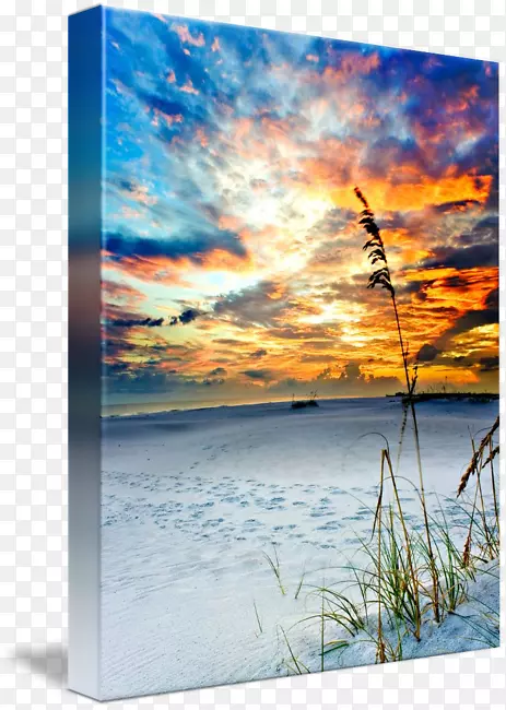 相框摄影绘画日落海滩
