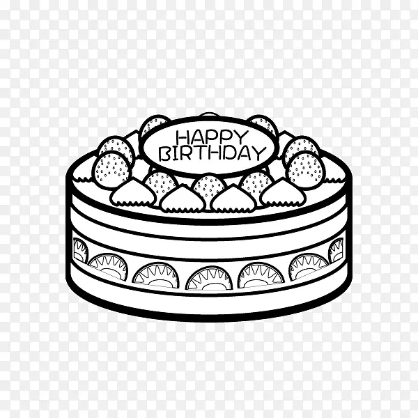 生日蛋糕黑白纸杯蛋糕着色书-生日