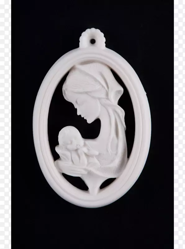 Saintchaplet alabaster matka Boska z dzieciątkiem-medalion
