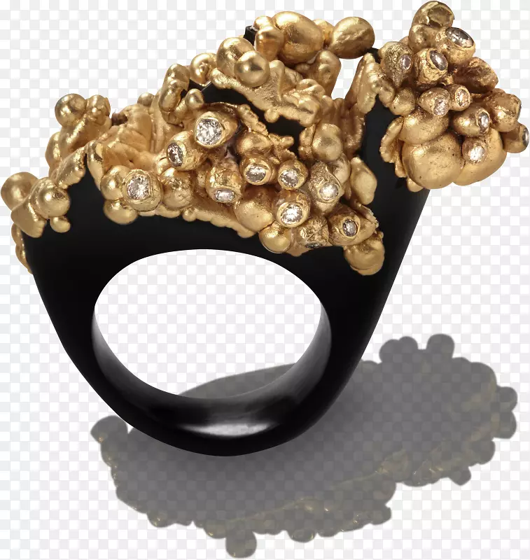 耳环，喷气珠宝，黄金-精致的雕刻。