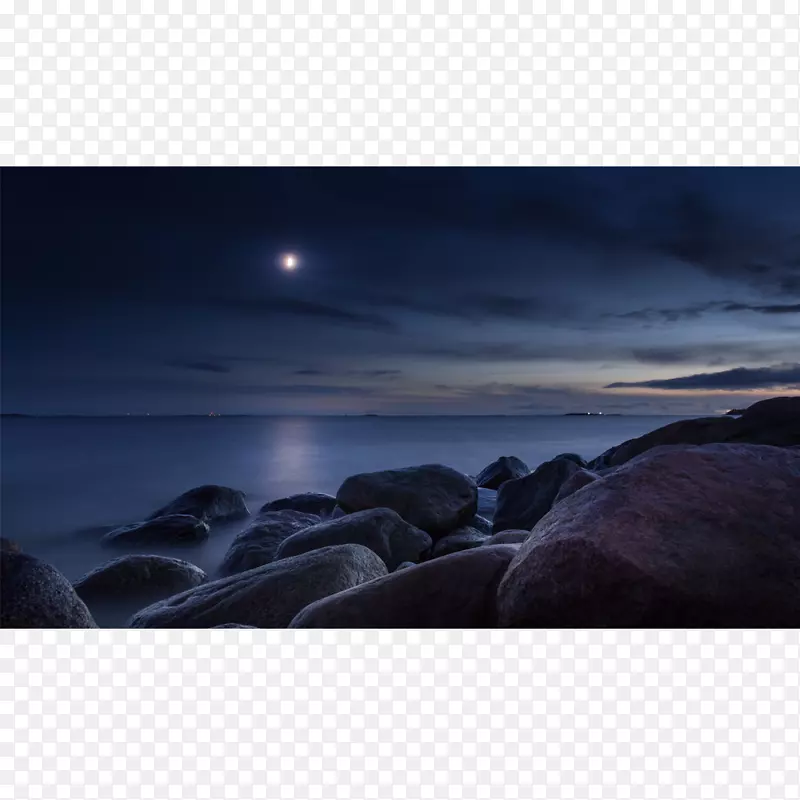 月光，大海，夜空，岩石