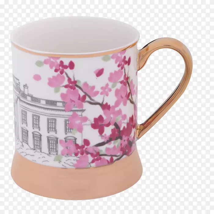咖啡杯白色茶杯樱花潮盆-白房子