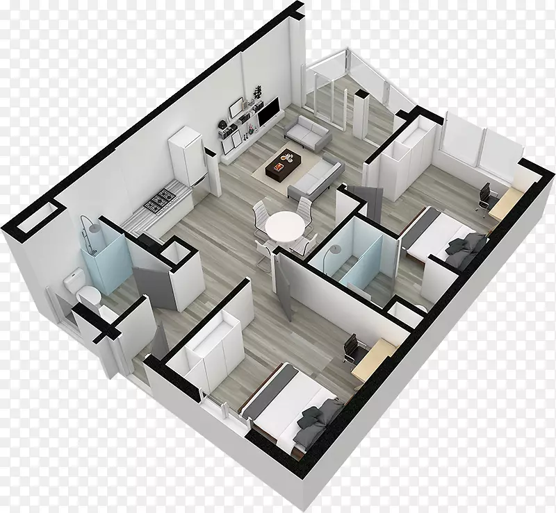 3D平面图伊利港公寓住宅-公寓