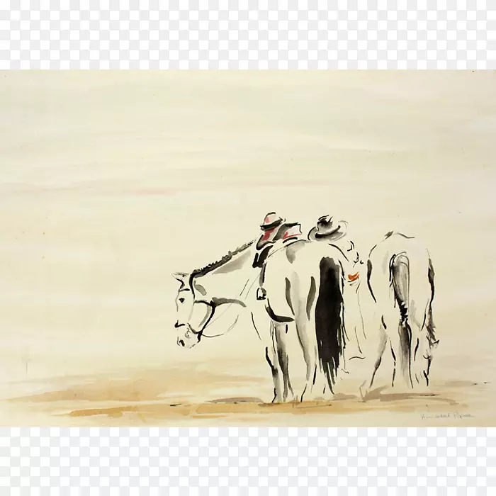 牛水彩画骆驼画