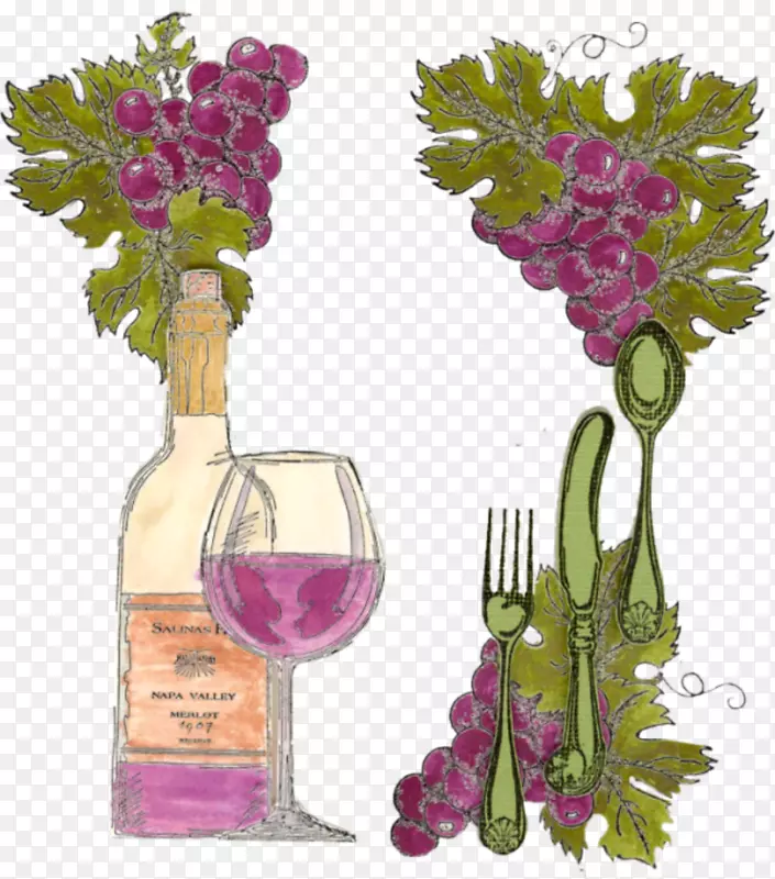葡萄酒玻璃花卉设计玻璃瓶葡萄