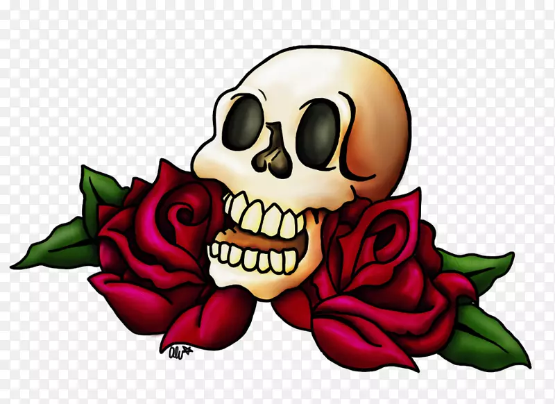 头骨花传奇生物剪贴画-头骨和玫瑰