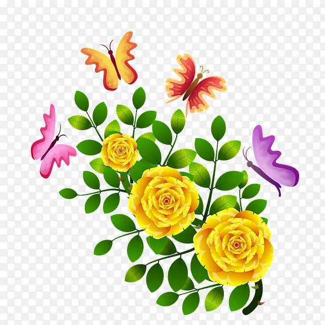 花园玫瑰，蝴蝶，花卉设计，插花艺术-蝴蝶