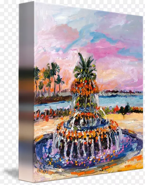 菠萝喷泉静物画艺术彩虹排画