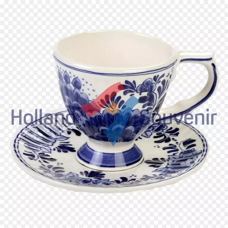 咖啡杯陶瓷碟杯蓝白陶器杯