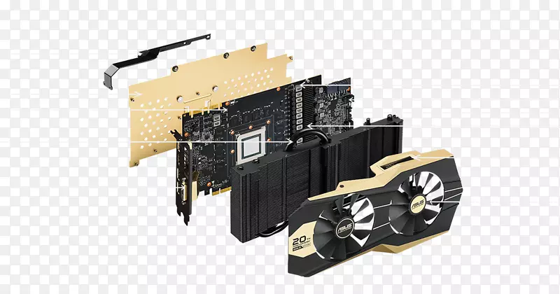 显卡和视频适配器NVIDIA GeForce GTX 980 ti 20周年版-黄金gtx 980 ti gold 20-gtx980ti-p-6gd5 Asus-周年卡片