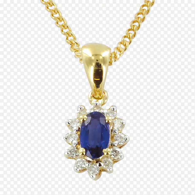蓝宝石项链，魅力和吊坠，项链，钻石-蓝宝石