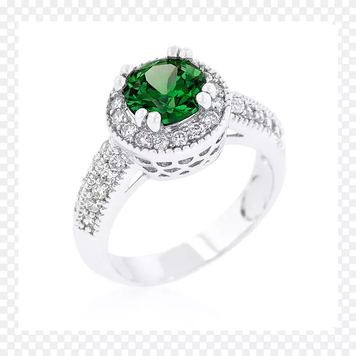 订婚戒指祖母绿立方氧化锆诞生石戒指