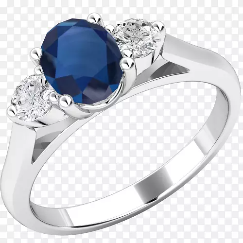 订婚戒指钻石蓝宝石切割戒指