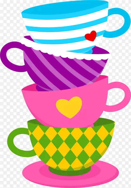 爱丽丝在仙境中的冒险，杯蛋糕，茶杯，茶会，剪贴画-咖啡