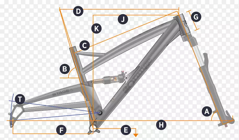 自行车框架几何橙色山地自行车角级框架