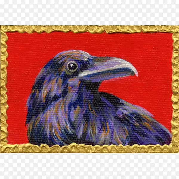 蓝紫色河畔画廊画喙水彩乌鸦
