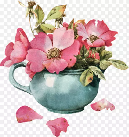 水彩画花园玫瑰艺术家-水彩画茶