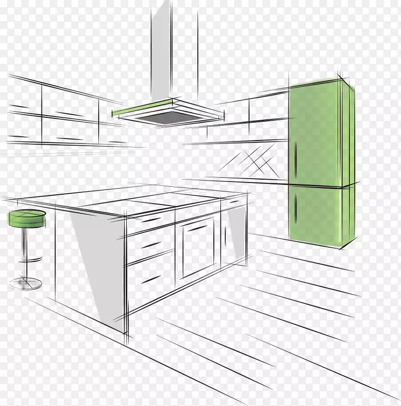 书桌线角-厨房素描