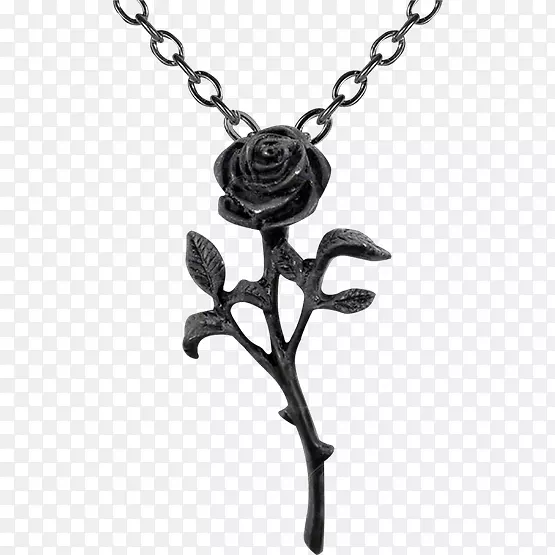 耳环魅力和吊坠哥特式时尚黑色玫瑰项链-项链