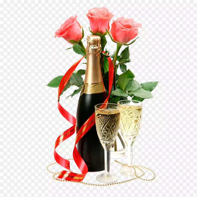 香槟玫瑰瓶夹艺术-香槟红色