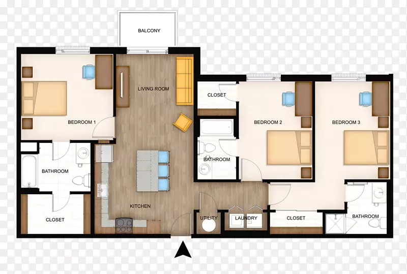 公寓三维平面图-最佳布局设计