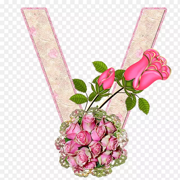 花园玫瑰字母v.花卉设计字母表-Buquet