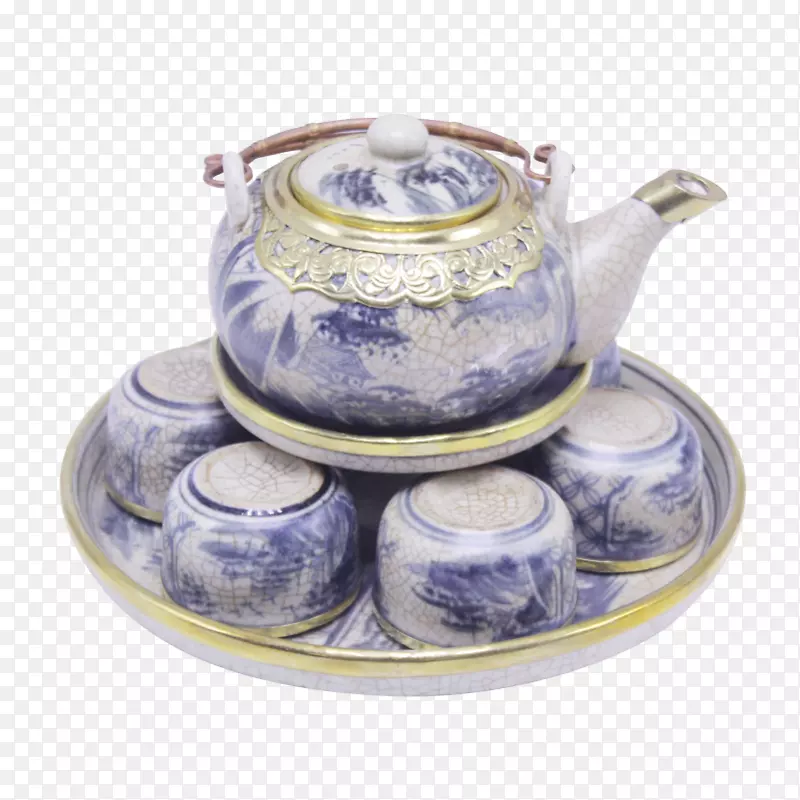 茶托陶瓷蓝白色陶器茶壶