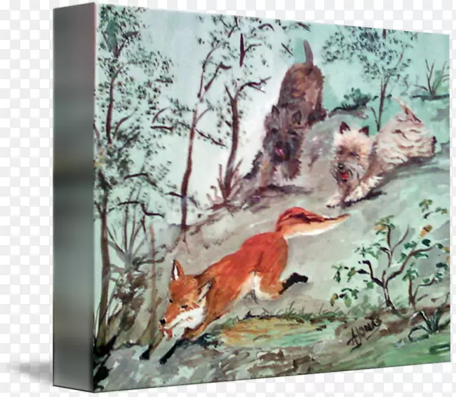 红狐动物群画野生动物画