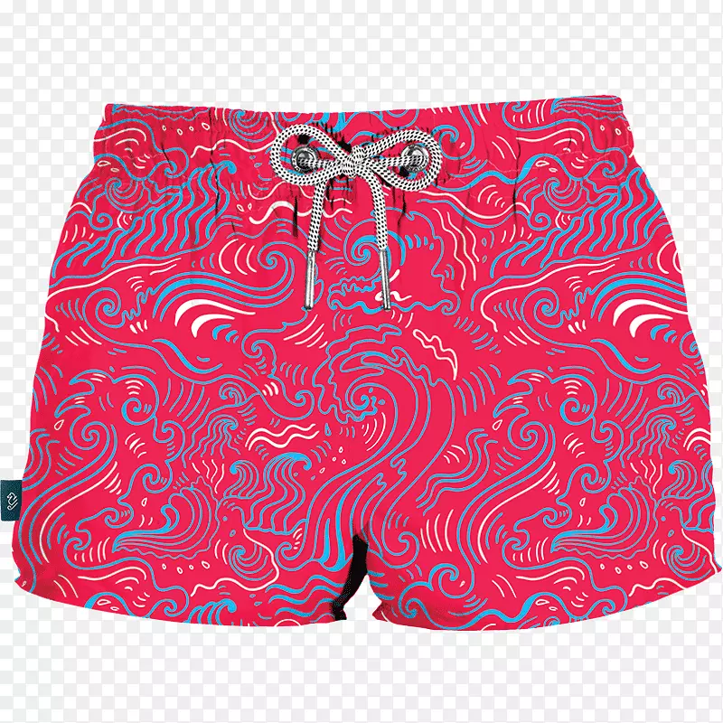 梅科泳裤泳衣-粉红色波浪