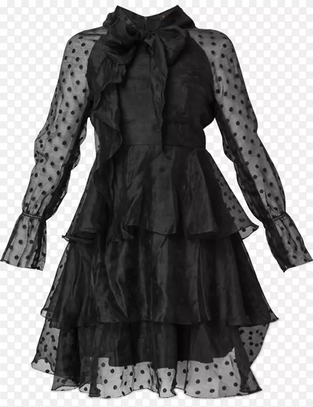 波尔卡点小黑裙服装设计大衣连衣裙