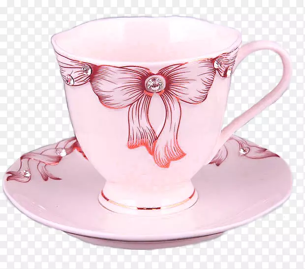 咖啡杯，瓷杯，茶杯，粉红杯和茶托
