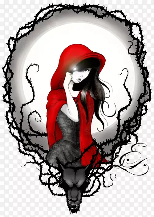 小红帽，大坏狼纹身，童话恶毒红-小红帽