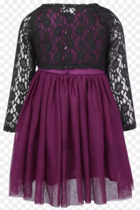 鸡尾酒裙天鹅绒袖-紫色花边