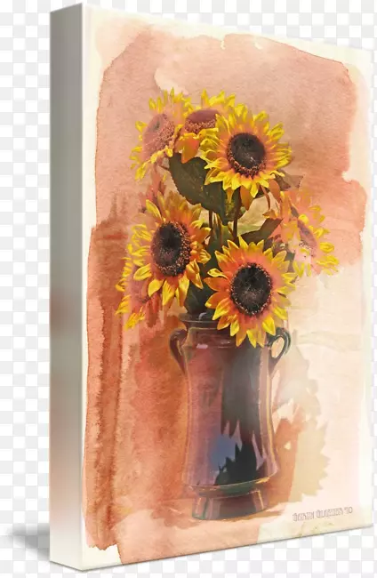 普通向日葵静物摄影花卉设计花瓶向日葵水彩画