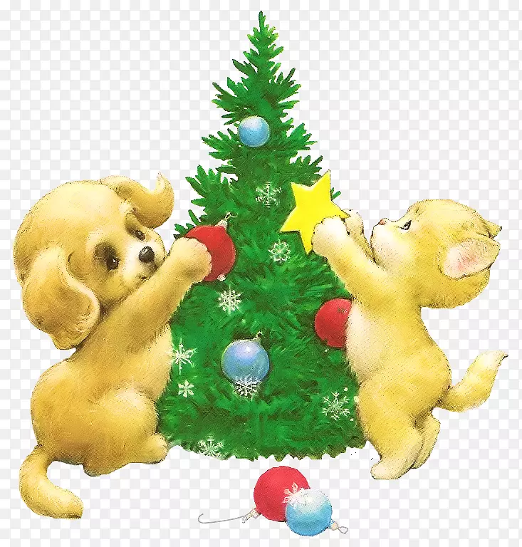 圣诞树，圣诞饰品，毛绒动物和可爱的玩具.圣诞树