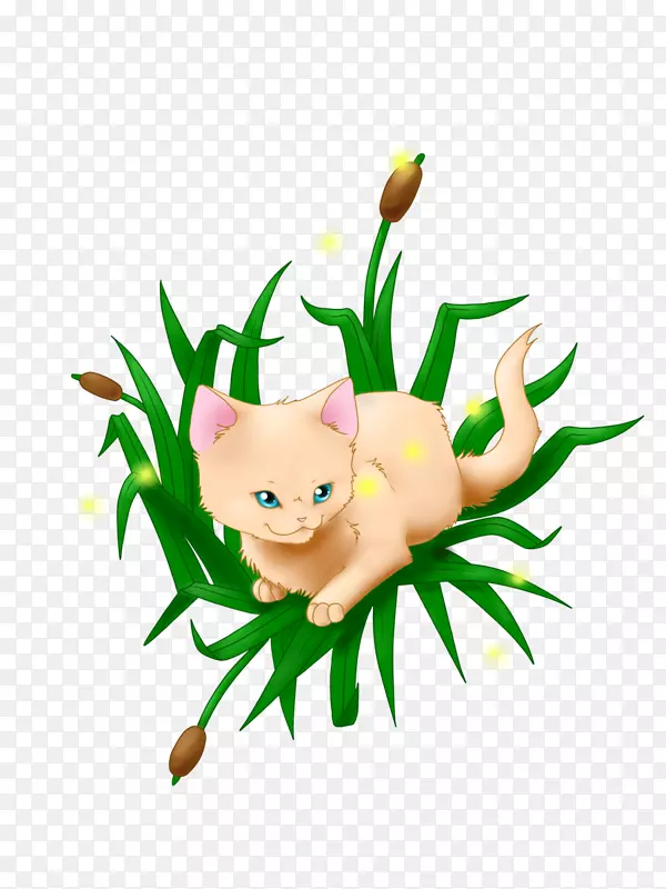 胡须猫开花植物剪贴画-猫