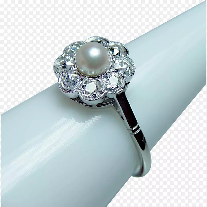 珍珠结婚戒指水晶银戒指