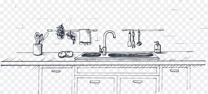 厨房绘图台面素描-厨房