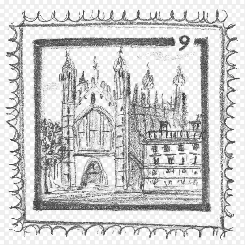 邮资邮票线艺术崇拜场所白色素描-伦敦邮票