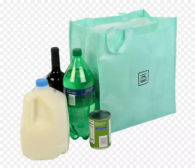 塑料瓶购物袋和手推车.瓶子