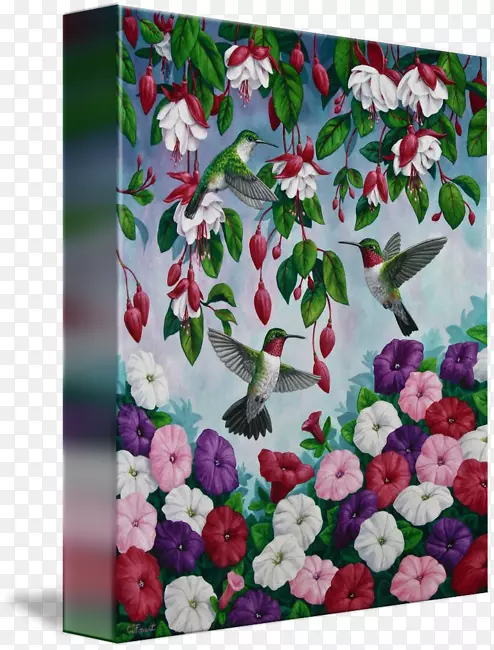 花卉设计帆布印花蜂鸟画-花林