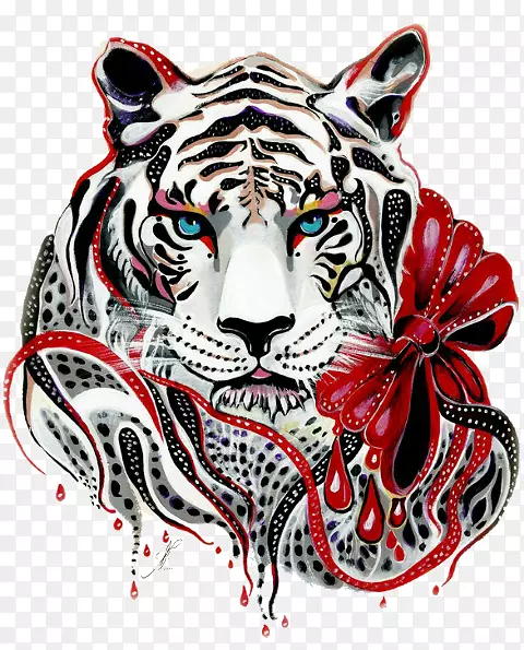 白虎艺术绘画版画-老虎