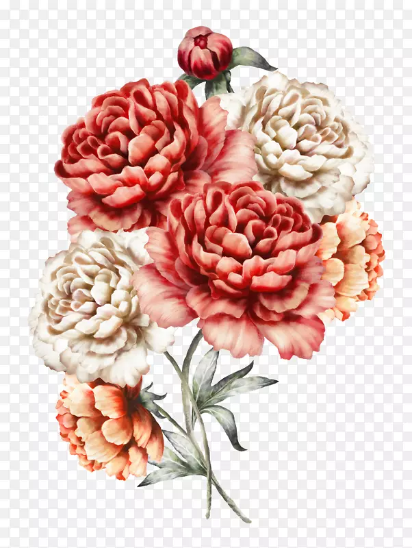 水彩画花束粉红色花