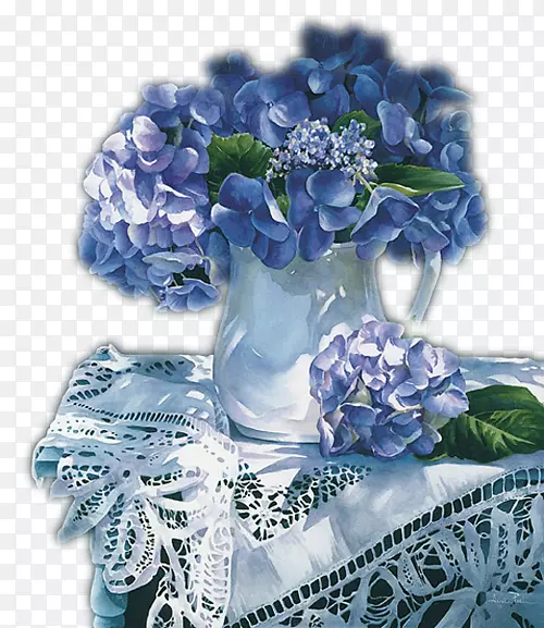 蓝玫瑰绣球花瓶夹艺术花