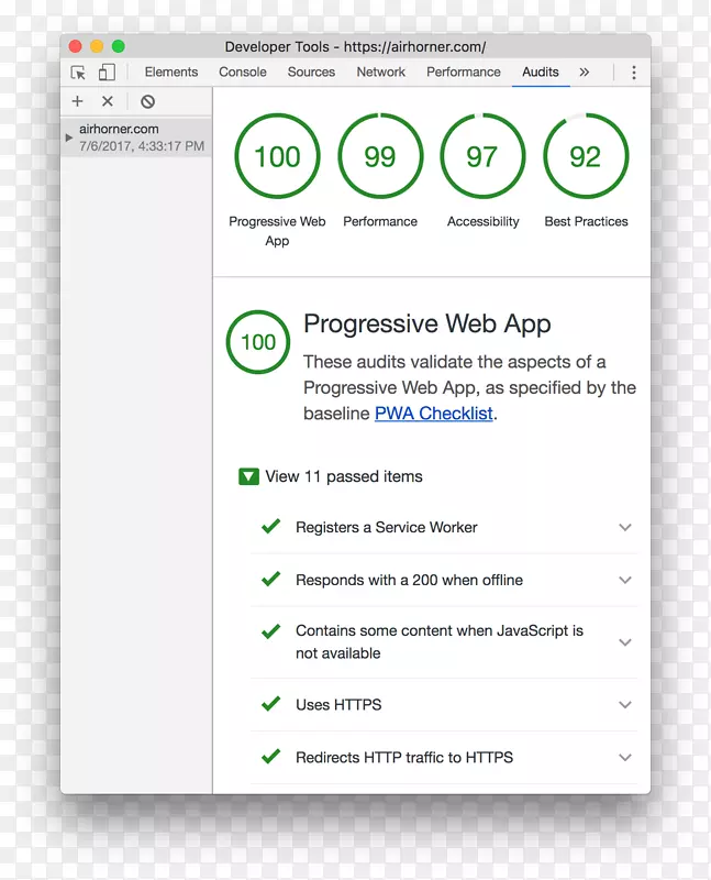 网页渐进式web应用程序调试google Chrome-得分更新