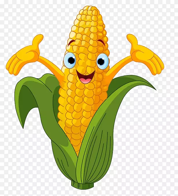 玉米上的玉米甜玉米卡通-爆米花