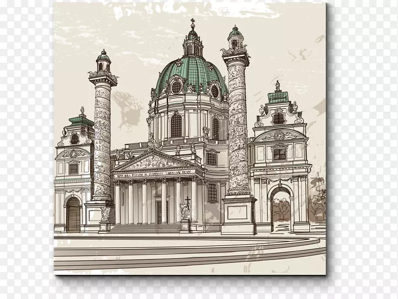 卡尔斯克什，维也纳绘画建筑-加尔各答城市素描