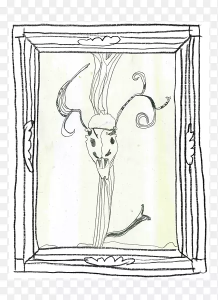 线艺术卡通素描-鹿头骨
