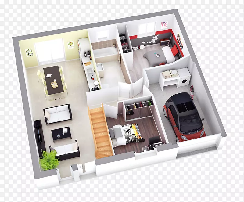 三维平面图住宅公寓卧室-房屋