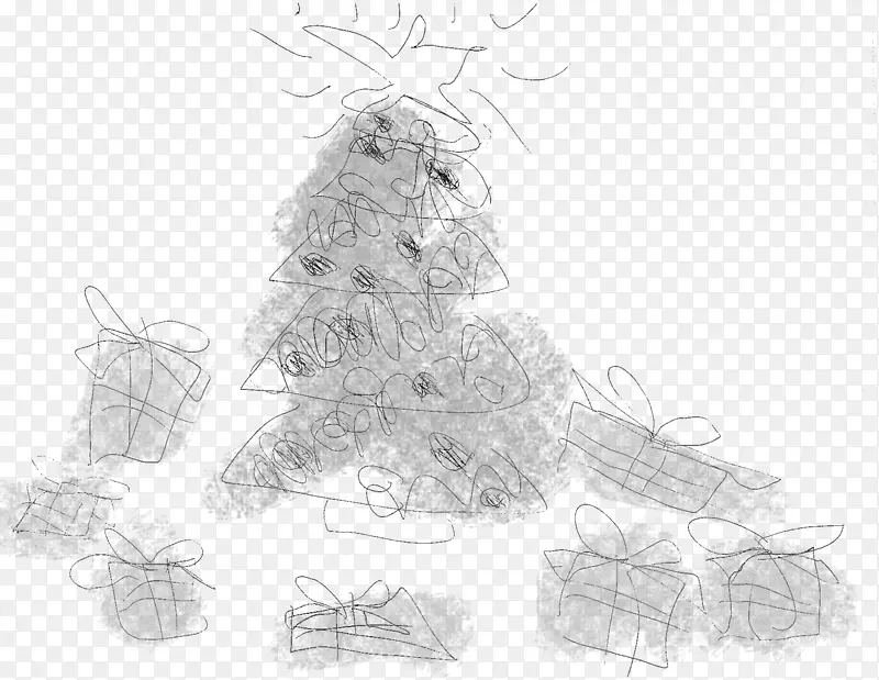 圣诞树脊椎动物线艺术素描-圣诞树